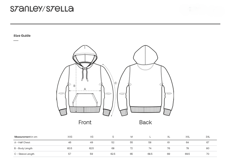 Mikina DOMOV STROMOV veľkostná tabuľka